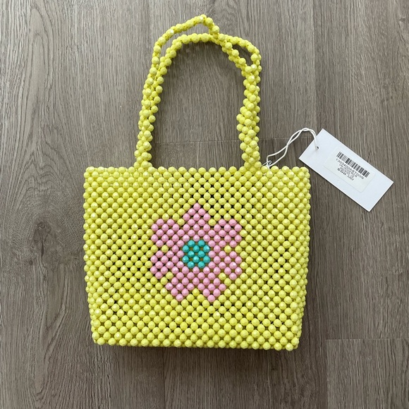 Reformation Handbags - Reformation Vintage Yellow Pink Flower Beaded Bag